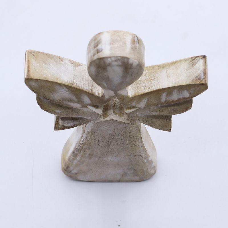 Ange bois de manguier – Finition blanchie découpe étoile au centre – 18 cm