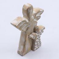 Ange en bois de manguier avec ange imbriqué – Finition blanchie – 15 cm