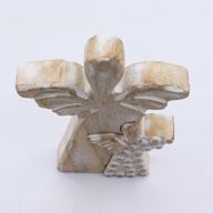 Ange en bois de manguier avec ange imbriqué – Finition blanchie – 15 cm