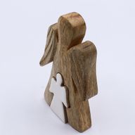 Ange en bois de manguier avec ange imbriqué – Émail blanc – 15 cm
