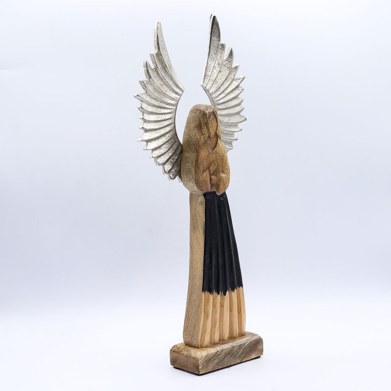 Grand Ange Gardien en bois de manguier – Ailes en métal & détails émaillés – 40 cm