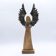 Grand Ange Gardien en bois de manguier – Ailes en métal & détails émaillés – 40 cm