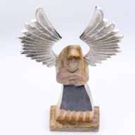 Grand Ange Gardien en bois de manguier – Ailes en métal & détails émaillés – 40 cm