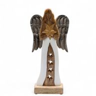 Grand Ange Étoile en bois de manguier – Ailes en métal & détails émaillés – 30 cm