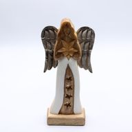 Grand Ange Étoile en bois de manguier – Ailes en métal & détails émaillés – 30 cm
