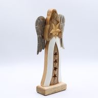 Grand Ange Étoile en bois de manguier – Ailes en métal & détails émaillés – 30 cm