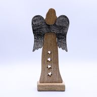 Grand Ange Étoile en bois de manguier – Ailes en métal & détails émaillés – 30 cm