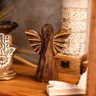 Grand Ange en bois de manguier – Décor doré – 19 cm