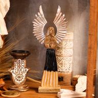 Grand Ange Gardien en bois de manguier – Ailes en métal & détails émaillés – 40 cm