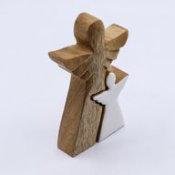 Ange en bois de manguier avec ange imbriqué – Émail blanc – 15 cm