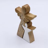 Ange en bois de manguier avec ange imbriqué – Émail blanc – 15 cm