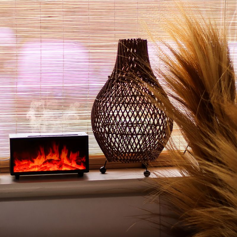 Diffuseur d'Arômes Effet Flamme avec Chant d'Oiseaux - Noir USB - Changement de Couleur