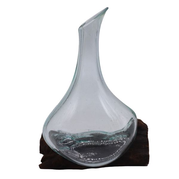 Mini Carafe en Verre Soufflé sur Bois 20 cm