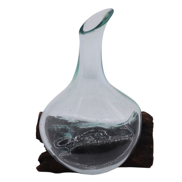 Mini Carafe en Verre Soufflé sur Bois 20 cm