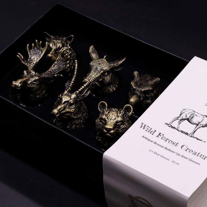 Verres à shot (50 ml) – Créatures de la Forêt Sauvage – Bronze Antique