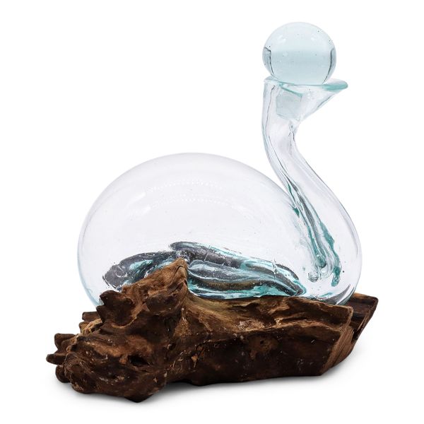 Carafe Canard en Verre Fondu sur Socle en Bois avec Bouchon