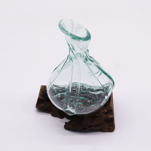 Mini Carafe Fantaisie en Verre Fondu sur Socle en Bois