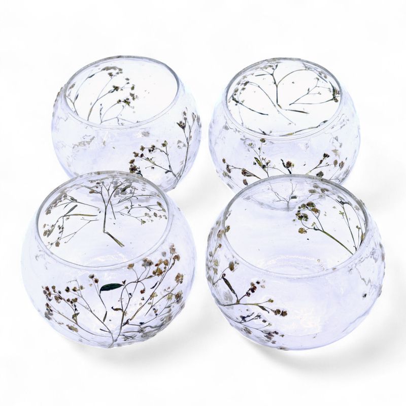 Porte-bougie bol en verre floral – Marguerite – 8x10 cm