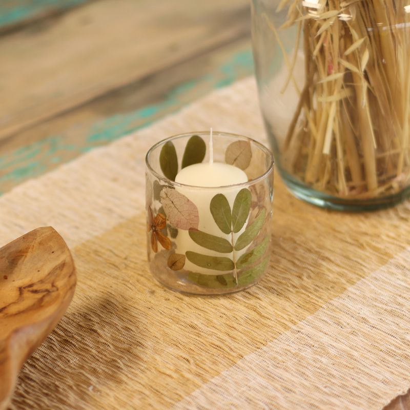 Porte-bougie droit en verre floral – Printemps – 8x8 cm