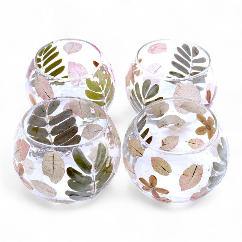 Porte-bougie bol en verre floral – Printemps – 8x10 cm