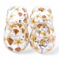 Porte-bougie droit en verre floral – Rose – 8x8 cm