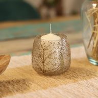 Porte-bougie droit en verre floral – Pin – 10x9 cm