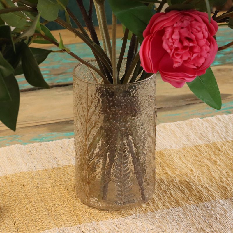 Grand porte-bougie vase en verre floral – Pin – 19x11 cm