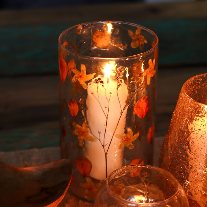 Grand porte-bougie vase en verre floral – Rose – 19x11 cm