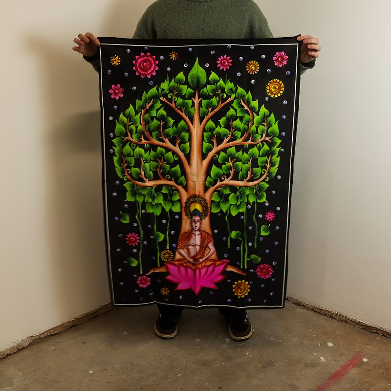 Tenture en coton (70x110 cm) – Bouddha & Arbre de Bodhi