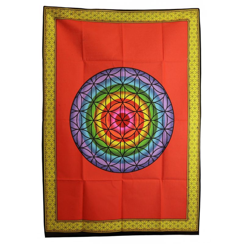 Tenture en coton (70x110 cm) – Fleur de Vie Arc-en-Ciel