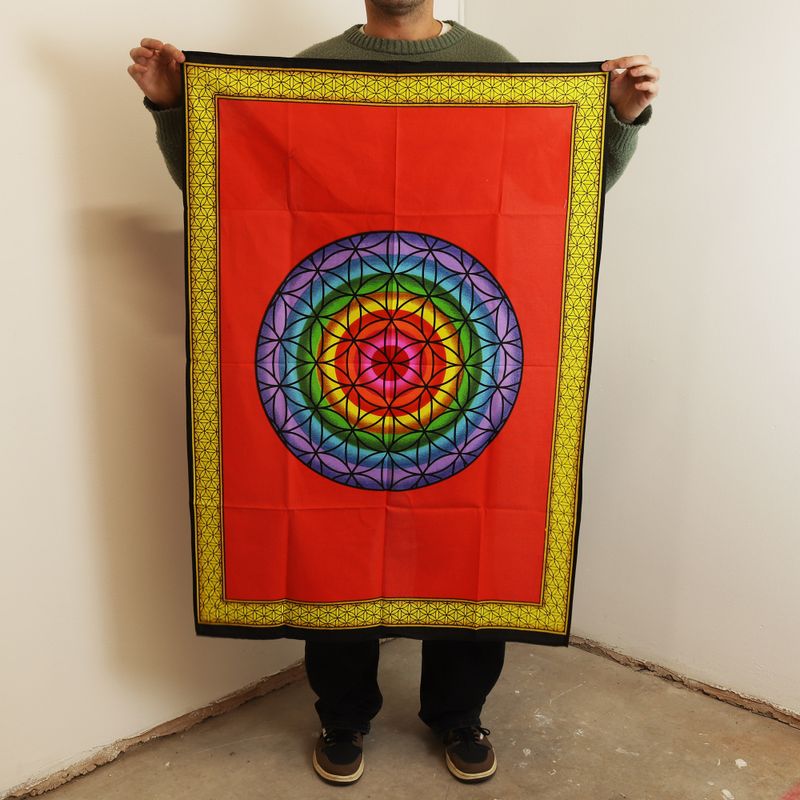 Tenture en coton (70x110 cm) – Fleur de Vie Arc-en-Ciel