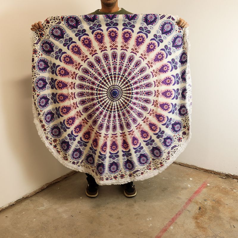 Petite tenture ronde mandala (130 cm) – Paon Violet