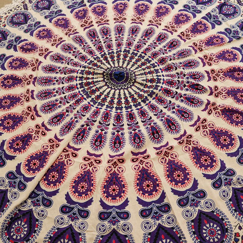 Petite tenture ronde mandala (130 cm) – Paon Violet
