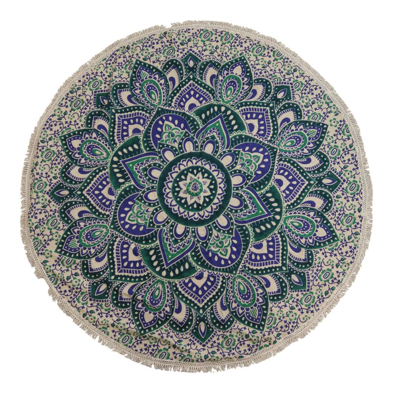 Petite tenture ronde mandala (130 cm) – Sarcelle & Bleu