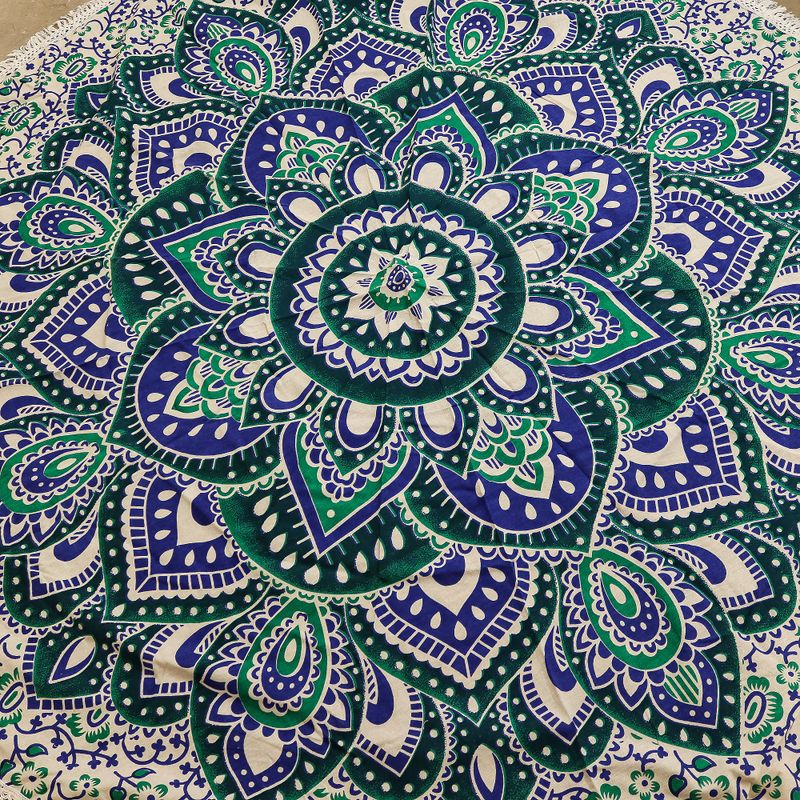 Petite tenture ronde mandala (130 cm) – Sarcelle & Bleu