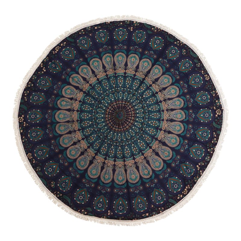 Petite tenture ronde mandala (130 cm) – Paon Bleu