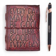 Carnet cuir épais bords frangés (12,5x9 cm) – Chaque jour n’est pas divin