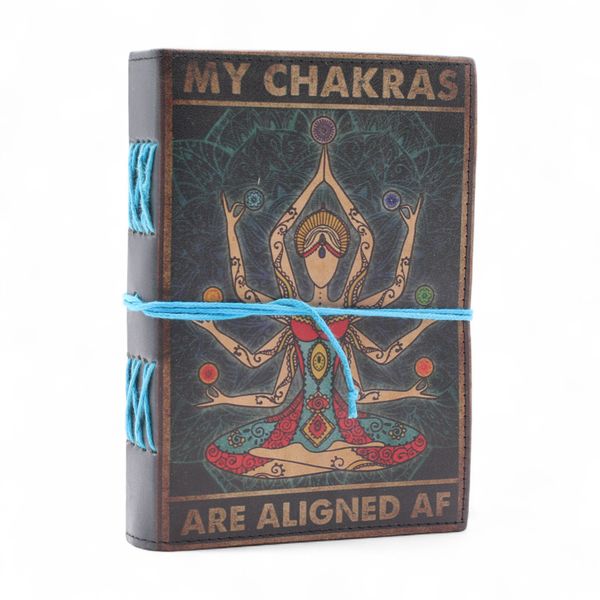 Carnet cuir imprimé (18x13 cm) – Chakras alignés AF – 200 pages unies