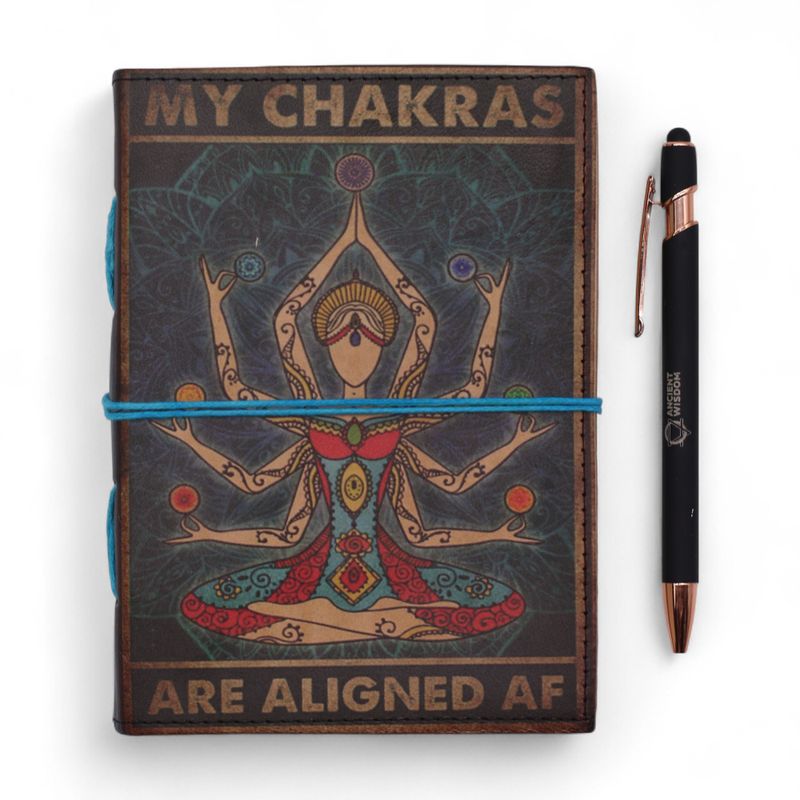 Carnet cuir imprimé (18x13 cm) – Chakras alignés AF – 200 pages unies