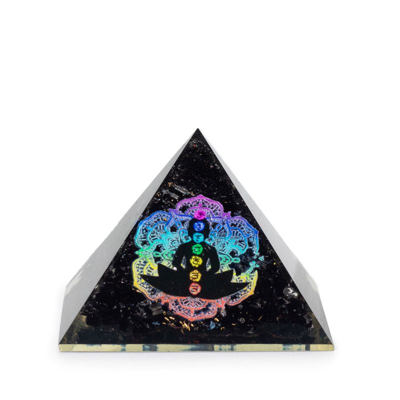 Petite pyramide orgonite 5,5x4,5 cm – Chakra Bouddha – Tourmaline noire