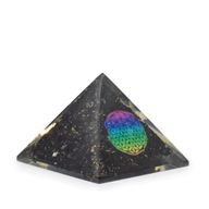 Petite pyramide orgonite 5,5x4,5 cm – Fleur de vie – Tourmaline noire