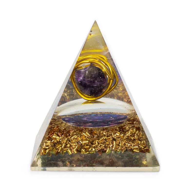 Pyramide orgonite moyenne 7x6 cm – Améthyste enroulée – Cuivre