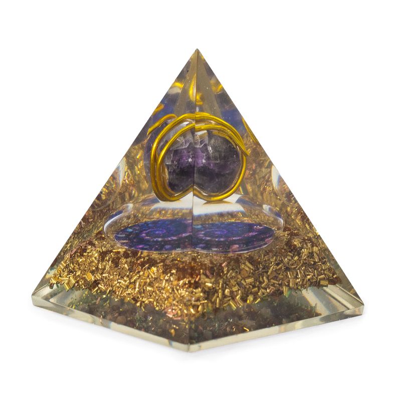 Pyramide orgonite moyenne 7x6 cm – Améthyste enroulée – Cuivre