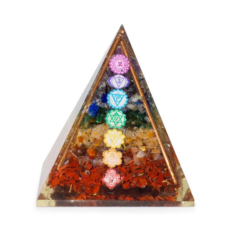 Pyramide orgonite moyenne 7x6 cm – Barres de cuivre – 7 chakras