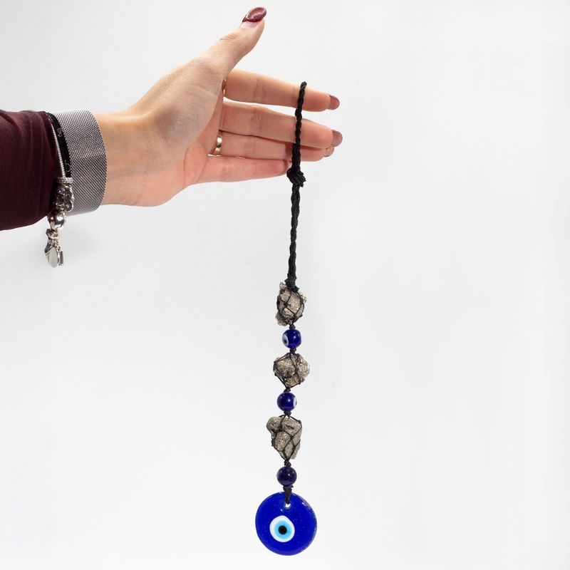 Pendent Pyrite & Perles – Œil Protecteur