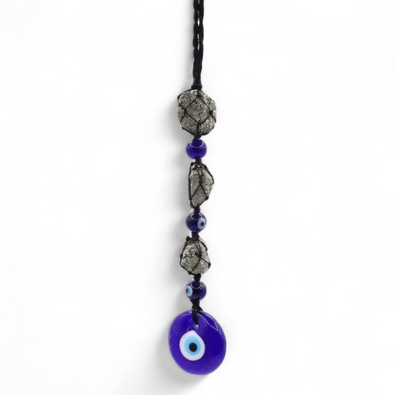 Pendent Pyrite & Perles – Œil Protecteur