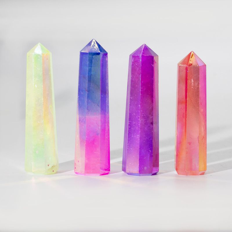 Pointes Obélisques en Gemme env. 9 cm – Quartz Aura Cristal – Rose & Bleu