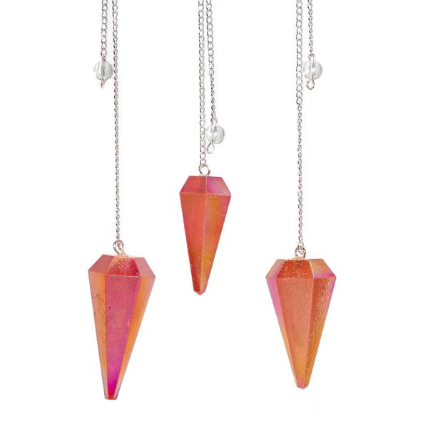 Pendule à Six Faces – Cristal d’Aurore Pêche – 4 cm