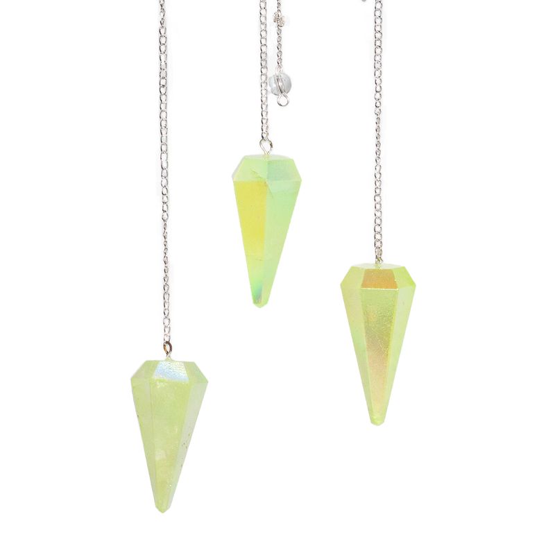Pendule à Six Faces – Cristal d’Aurore Vert Pâle – 4 cm