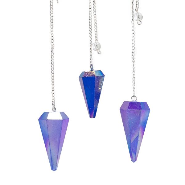 Pendule à Six Faces – Cristal d’Aurore Bleu – 4 cm